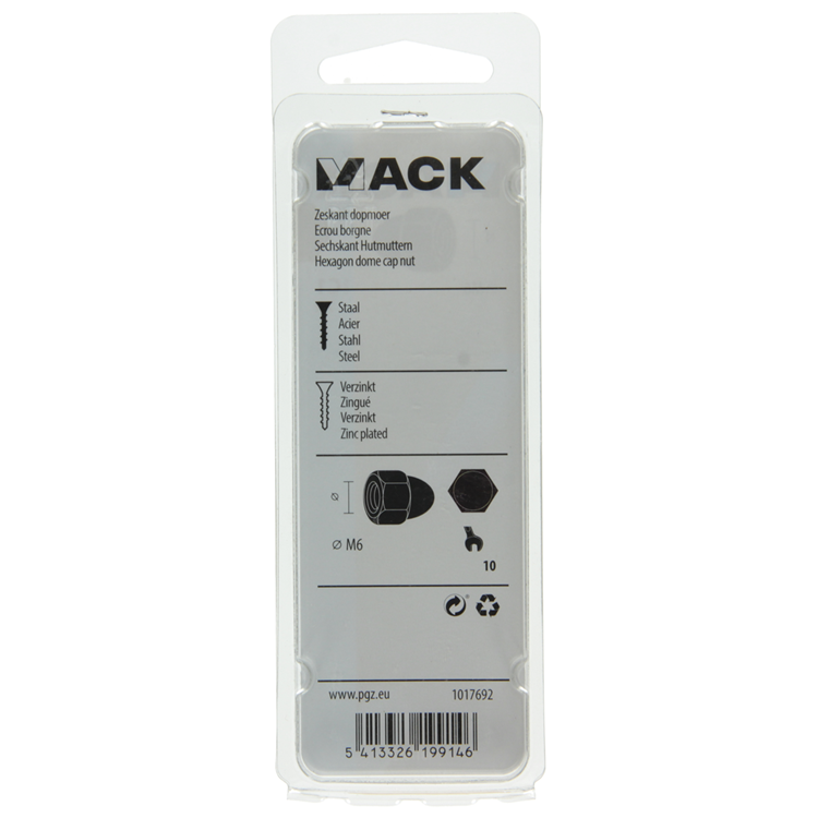 Mack 1017692 - écrou borgne hexagonal en acier galvanisé 7 pcs m6 | 10 pièces