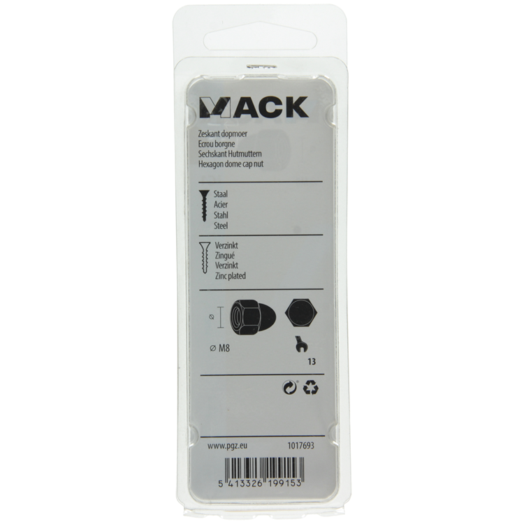 Mack 1017693 - écrou borgne hexagonal en acier galvanisé 4 pcs m8 | 10 pièces