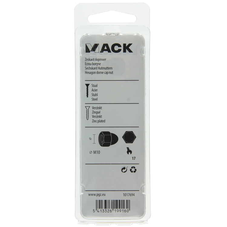 Mack 1017694 - écrou borgne hexagonal en acier galvanisé 2 pcs m10 | 10 pièces