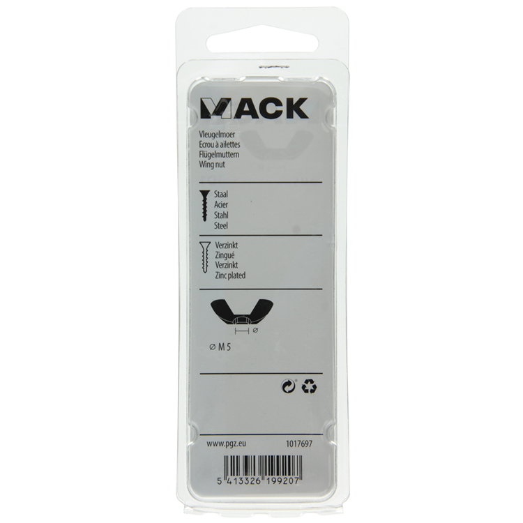 Mack 1017697 - écrou à oreilles en acier galvanisé 6 pcs m5 | 10 pièces