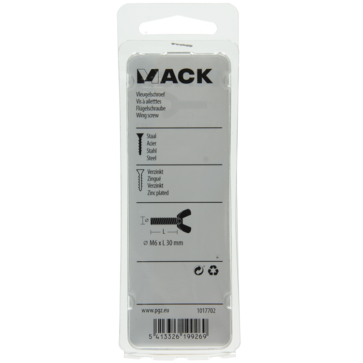 Mack 1017702 - vis à oreilles jaune galvanisé 3 pcs m6 x 30 mm | 10 pièces