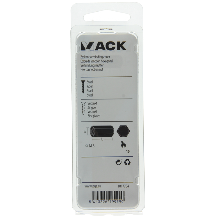 Mack 1017704 - écrou de connexion hexagonal galvanisé 3 pcs m6 | 10 pièces