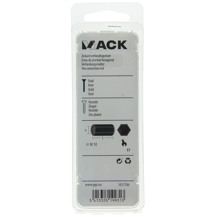 Mack 1017706 - écrou de connexion hexagonal galvanisé 2 pcs m10 | 5 pièces