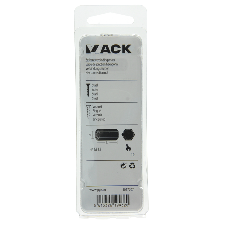 Mack 1017707 - écrou de connexion hexagonal galvanisé 1 pièce m12 | 5 pièces