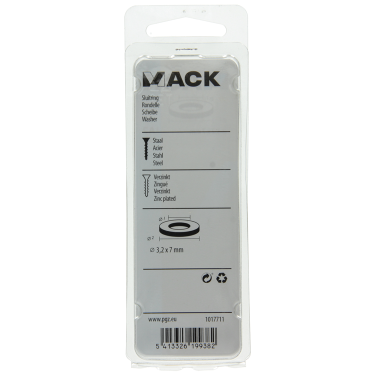 Mack 1017711 - rondelle acier galvanisé 70 pcs 3,2 x 7 mm | 10 pièces