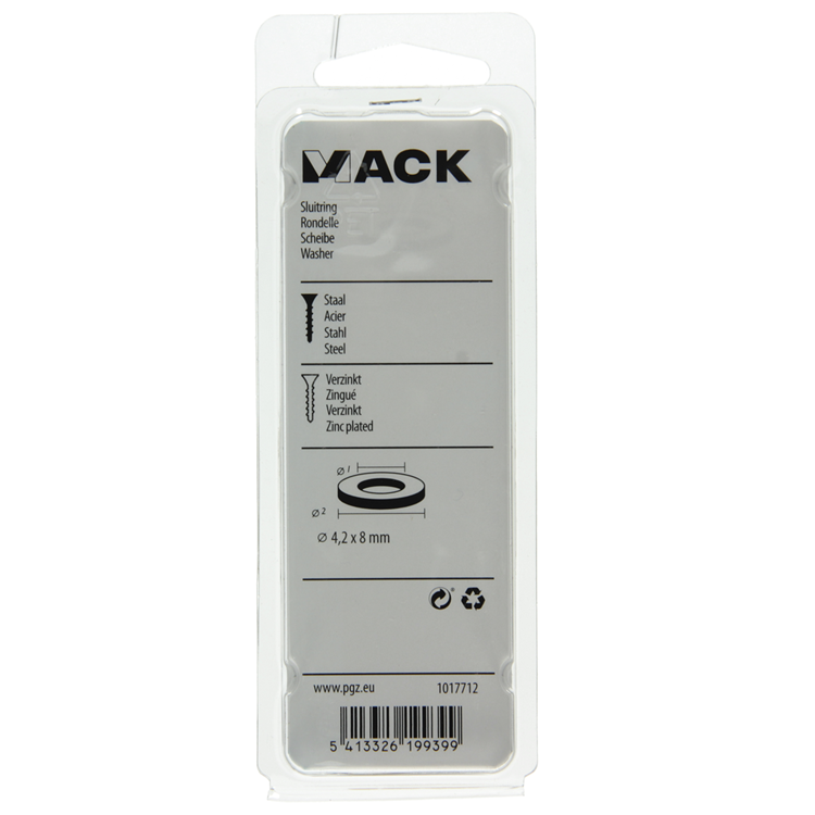 Mack 1017712 - rondelle acier galvanisé 60 pcs 4,2 x 8 mm | 10 pièces