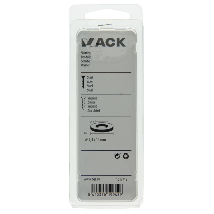 Mack 1017715 - rondelle acier galvanisé 30 pcs 7,4 x 14 mm | 10 pièces