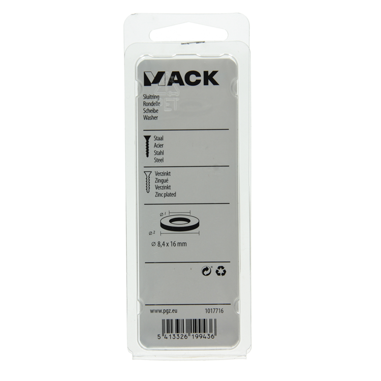 Mack 1017716 - rondelle acier galvanisé 25 pcs 8,4 x 16 mm | 10 pièces
