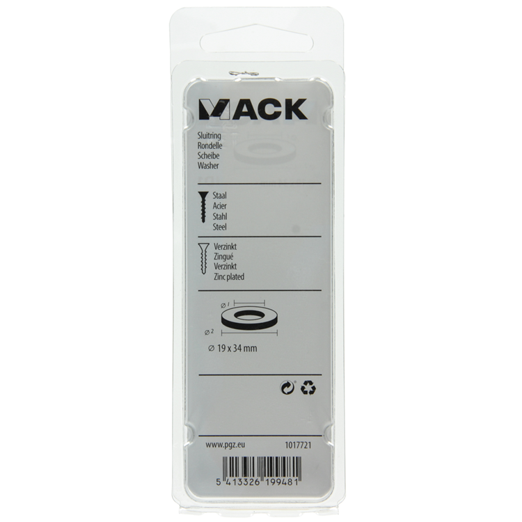 Mack 1017721 - rondelle acier galvanisé 5 pcs 19 x 34 mm | 10 pièces