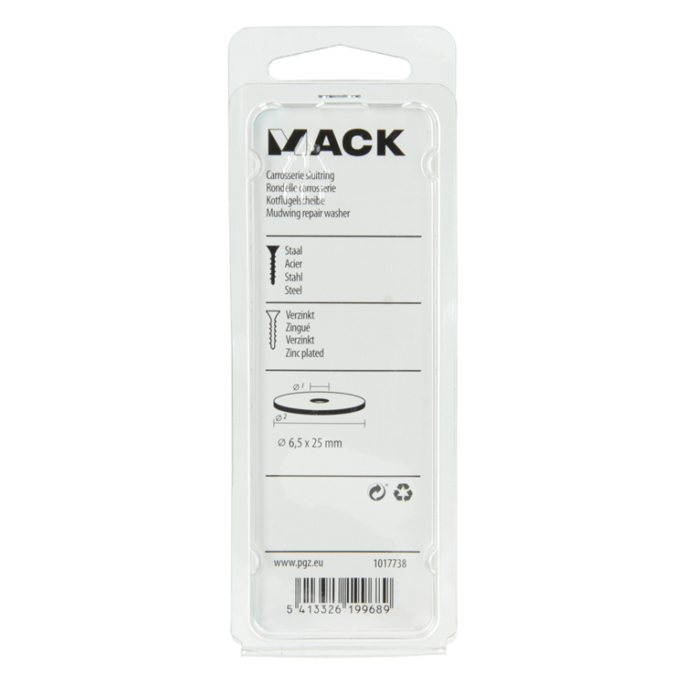 Mack 1017738 - rondelle de carrosserie galvanisée 18 pièces 6,5 x 25 mm | 10 pièces