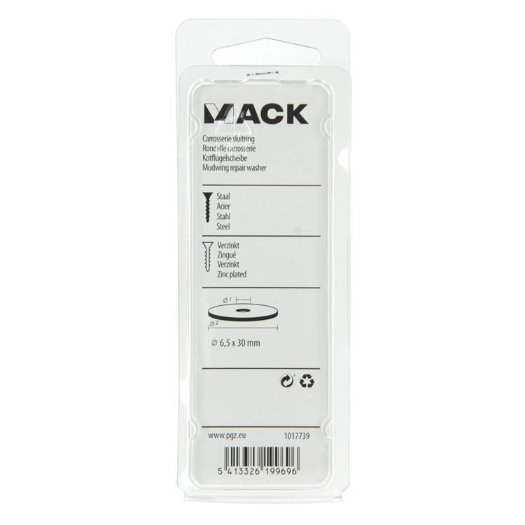 Mack 1017739 - rondelle de carrosserie galvanisée12 pcs 6,5 x 30 mm | 10 pièces