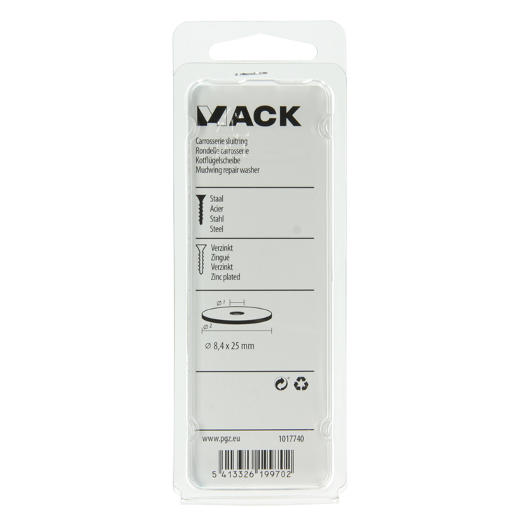 Mack 1017740 - rondelle de carrosserie galvanisée 18 pièces 8,4 x 25 mm | 10 pièces