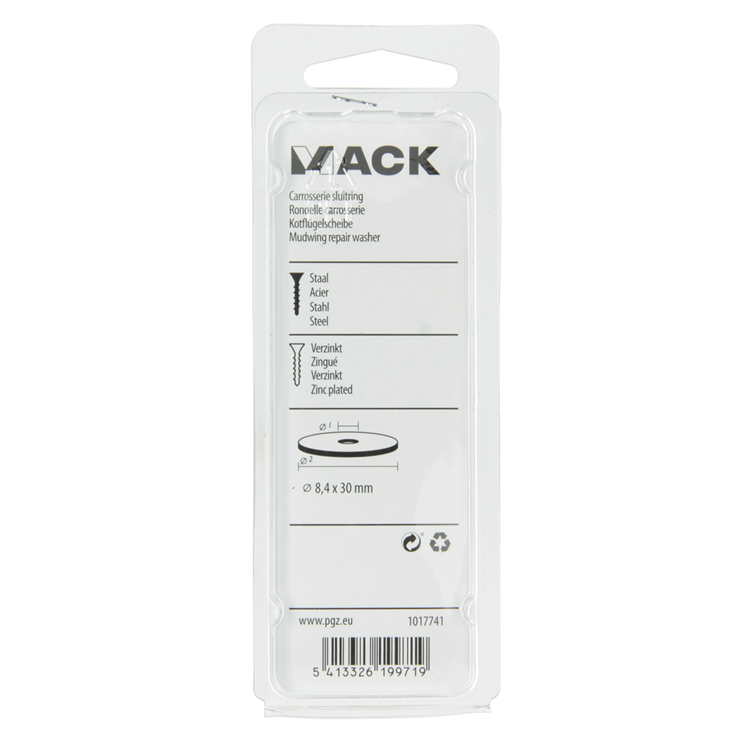 Mack 1017741 - rondelle de carrosserie galvanisée 12 pcs 8,4 x 30 mm | 10 pièces