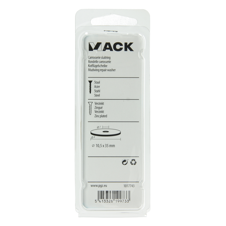 Mack 1017743 - rondelle de carrosserie galvanisée 8 pcs 10,5 x 35 mm | 10 pièces