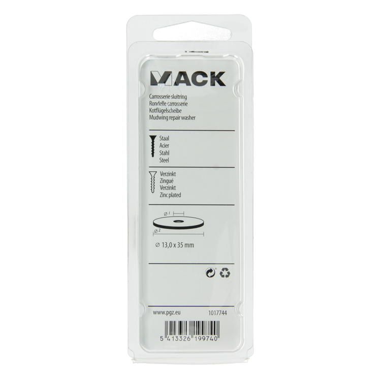 Mack 1017744 - rondelle de carrosserie galvanisée 8 pièces 13,0 x 35 mm | 10 pièces