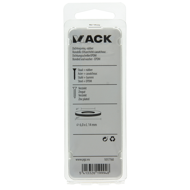 Mack 1017760 - bague d'étanchéité en caoutchouc galvanisé 20 pièces 6,0 x 14 mm | 10 pièces