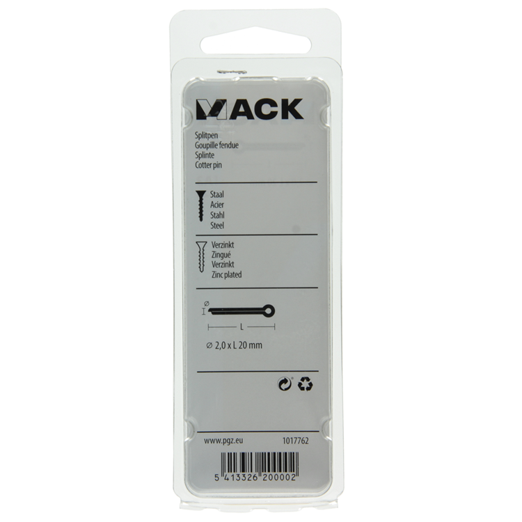 Mack 1017762 - goupille fendue en acier galvanisé 22 pièces 2,0 x 20 mm | 10 pièces
