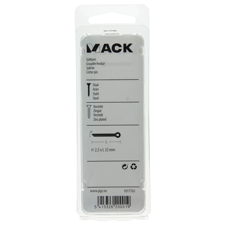 Mack 1017763 - goupille fendue en acier galvanisé 18 pcs 2,5 x 32 mm | 10 pièces