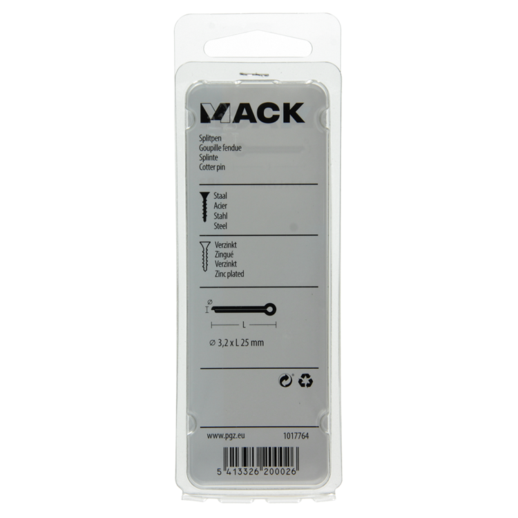 Mack 1017764 - goupille fendue en acier galvanisé 16 pcs 3,2 x 25 mm | 10 pièces