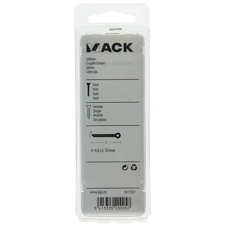Mack 1017767 - goupille fendue en acier galvanisé 8 pièces 4,0 x 50 mm | 10 pièces