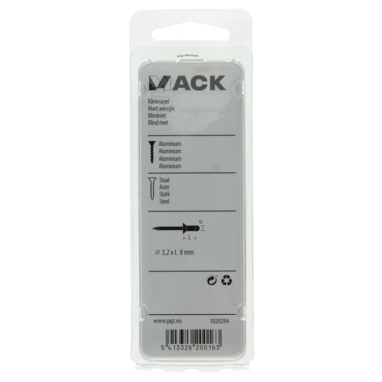 Mack 1020294 - 40 agrafes aveugles aluminium 3,2x8mm | 10 pièces