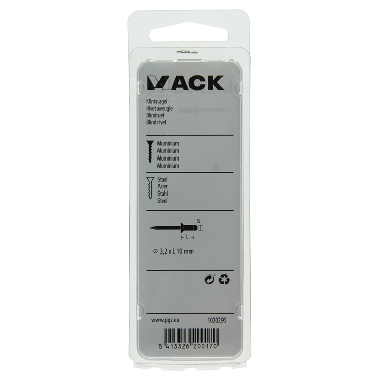 Mack 1020295 - 36 agrafes aveugles aluminium 3,2x10mm | 10 pièces