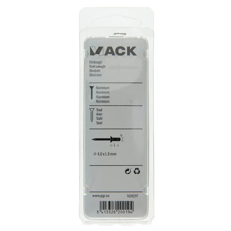 Mack 1020297 - 37 agrafes aveugles aluminium 4.0x8mm | 5 pièces