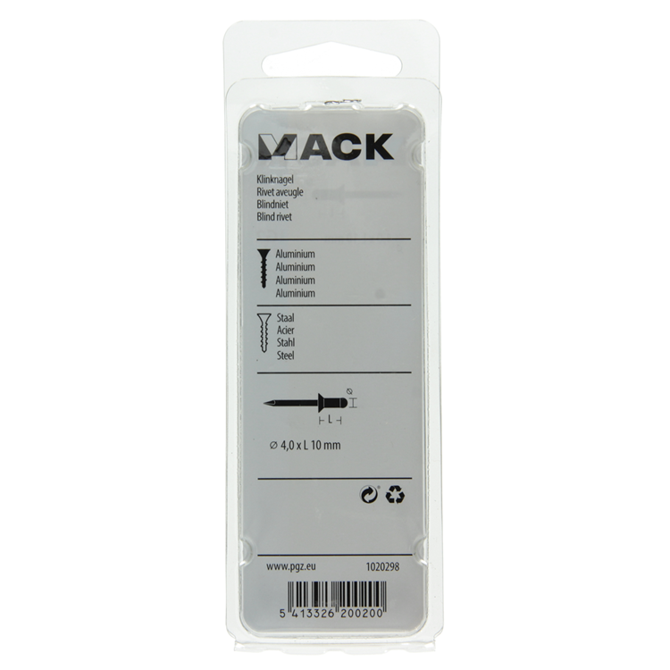 Mack 1020298 - 33 agrafes aveugles aluminium 4.0x10mm | 5 pièces