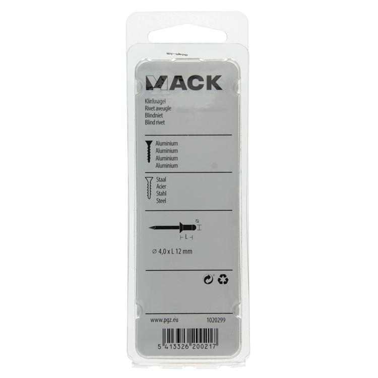 Mack 1020299 - 28 agrafes aveugles aluminium 4.0x12mm | 5 pièces