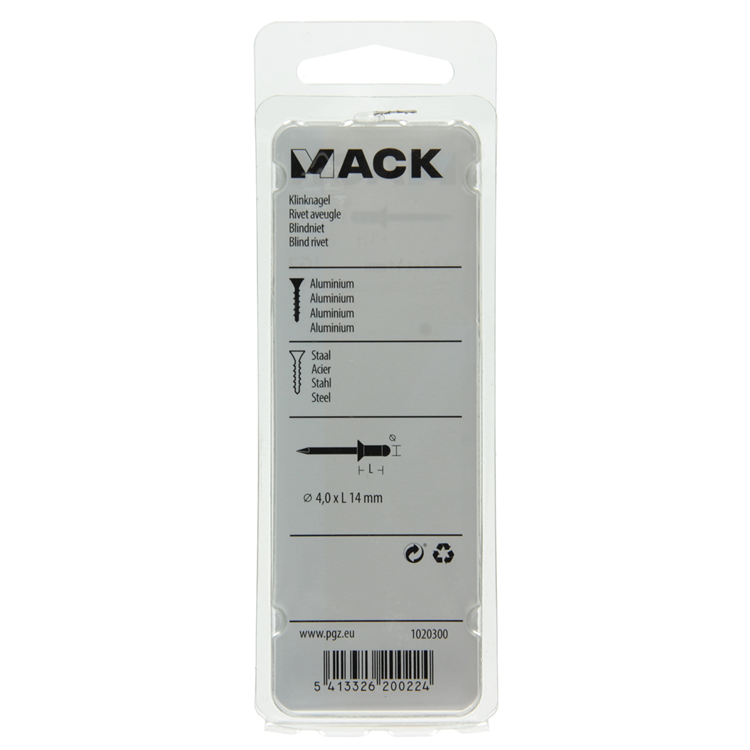 Mack 1020300 - 26 agrafes aveugles aluminium 4.0x14mm | 5 pièces