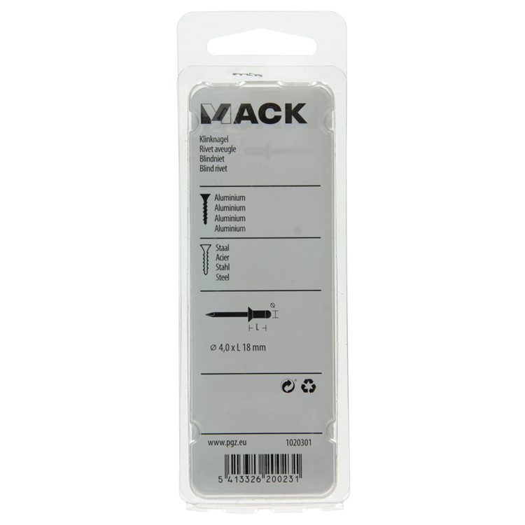 Mack 1020301 - 22 agrafes aveugles aluminium 4,0x18mm | 5 pièces