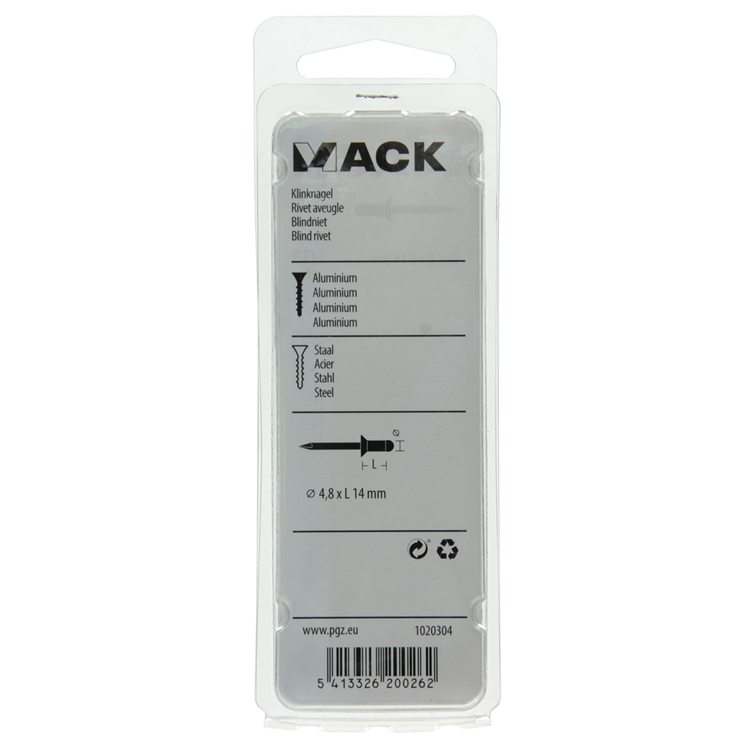 Mack 1020304 - 20 agrafes aveugles aluminium 4,8x14mm | 5 pièces