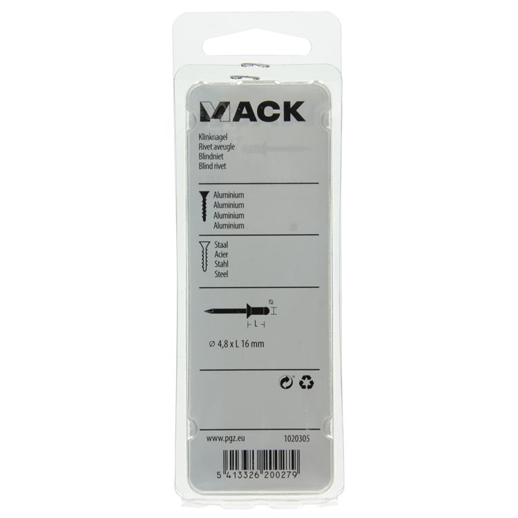 Mack 1020305 - 18 agrafes aveugles aluminium 4,8x16mm | 5 pièces