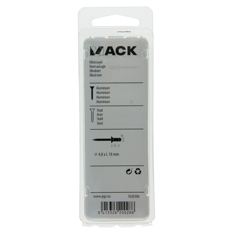 Mack 1020306 - 16 agrafes aveugles aluminium 4,8x18mm | 5 pièces