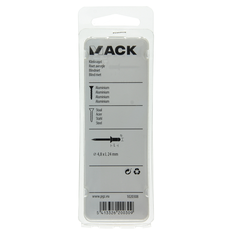 Mack 1020308 - 13 agrafes aveugles aluminium 4,8x24mm | 5 pièces