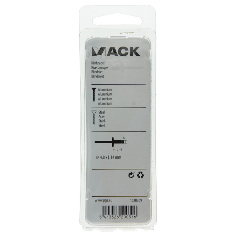 Mack 1020309 - 11 agrafes aveugles aluminium tête large 4,8x14mm | 5 pièces