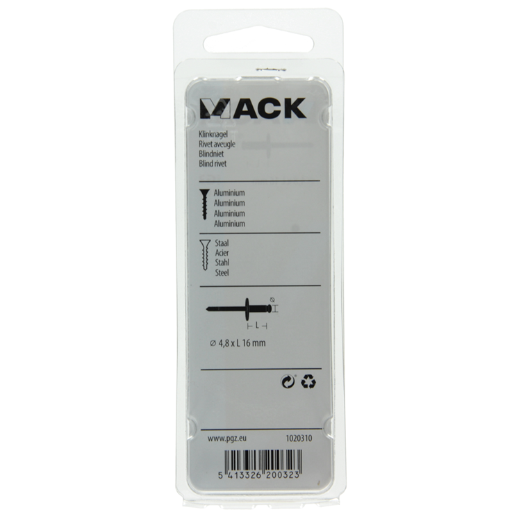 Mack 1020310 - 10 agrafes aveugles aluminium tête large 4,8x16mm | 5 pièces