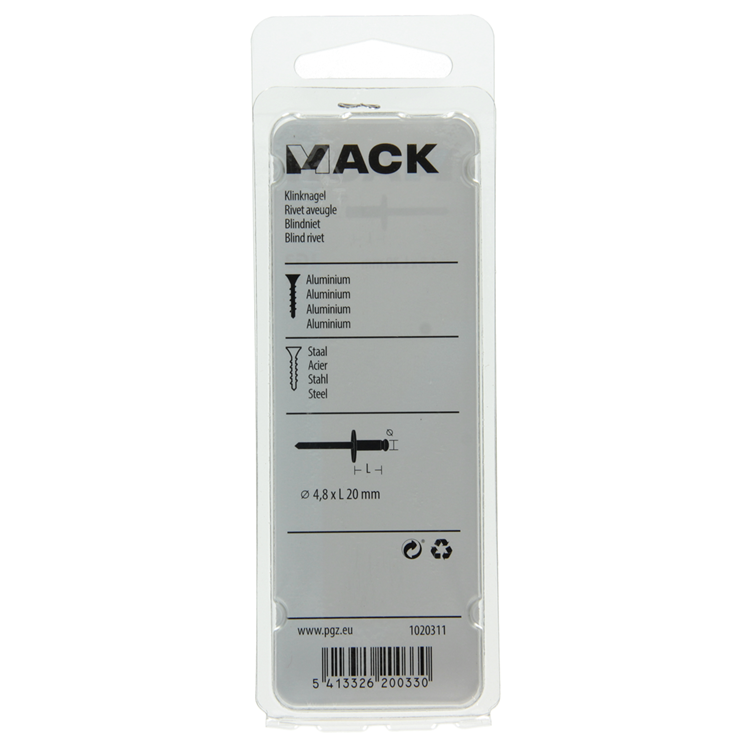 Mack 1020311 - 9 agrafes aveugles aluminium tête large 4,8x20mm | 5 pièces