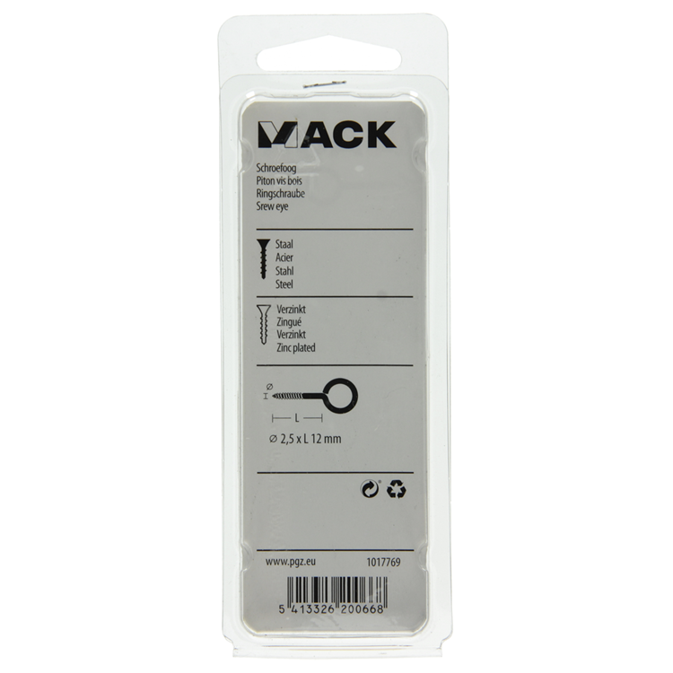 Mack 1017769 - oeil à vis en acier galvanisé 18pcs 2,5 x 12 mm | 10 pièces
