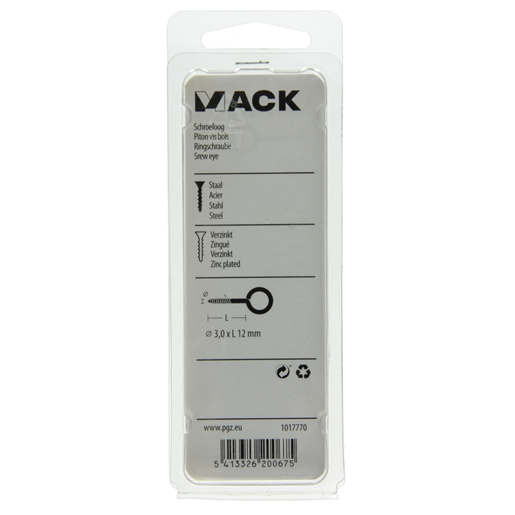 Mack 1017770 - oeil à vis en acier galvanisé 15pcs 3,0 x 12 mm | 10 pièces