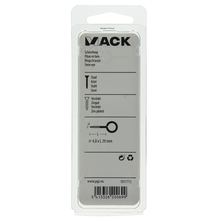 Mack 1017772 - oeil à vis en acier galvanisé 10pcs 4,0 x 20 mm | 10 pièces