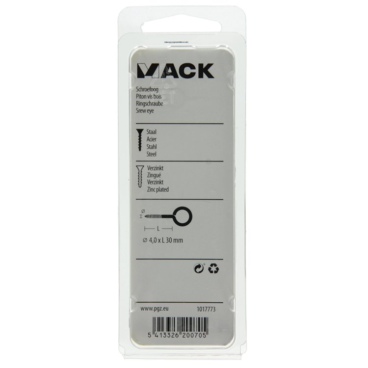 Mack 1017773 - oeil à vis en acier galvanisé 9 pcs 4,0 x 30 mm | 10 pièces