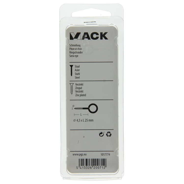 Mack 1017774 - oeil à vis en acier galvanisé 7 pcs 4,5 x 25 mm | 10 pièces