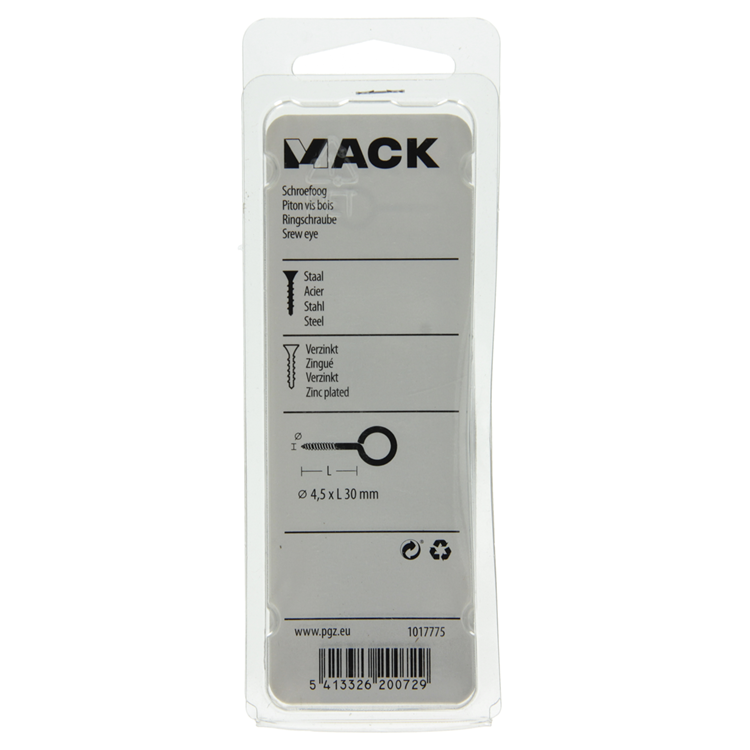 Mack 1017775 - oeil à vis en acier galvanisé 6 pcs 4,5 x 30 mm | 10 pièces