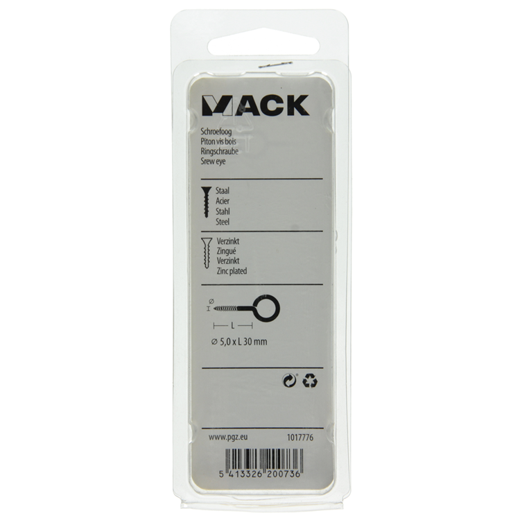 Mack 1017776 - oeil à vis en acier galvanisé 4 pcs 5,0 x 30 mm | 10 pièces