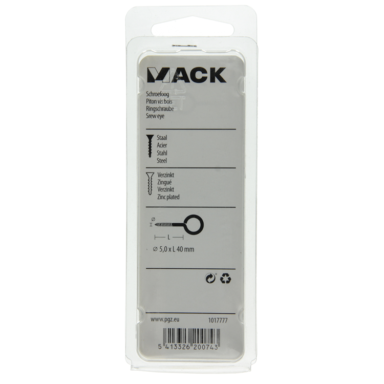Mack 1017777 - oeil à vis en acier galvanisé 4 pcs 5,0 x 40 mm | 10 pièces