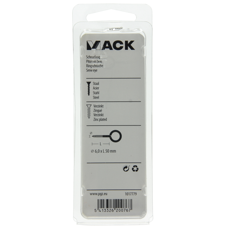 Mack 1017779 - oeil à vis en acier galvanisé 4 pcs 6,0 x 50 mm | 5 pièces