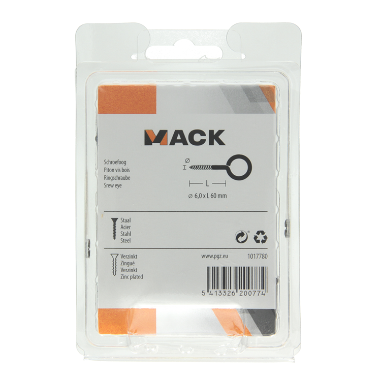Mack 1017780 - oeil à vis en acier galvanisé 3 pcs 6,0 x 60 mm | 5 pièces