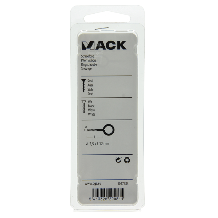 Mack 1017783 - oeil à vis acier blanc 10 pcs 2,5 x 12 mm | 10 pièces