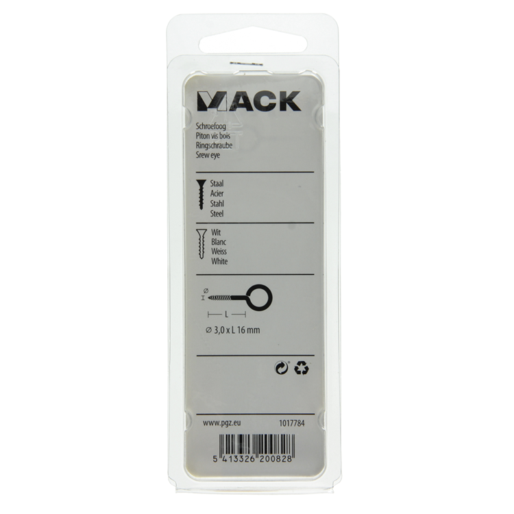 Mack 1017784 - oeil à vis acier blanc 7 pcs 3,0 x 16 mm | 10 pièces